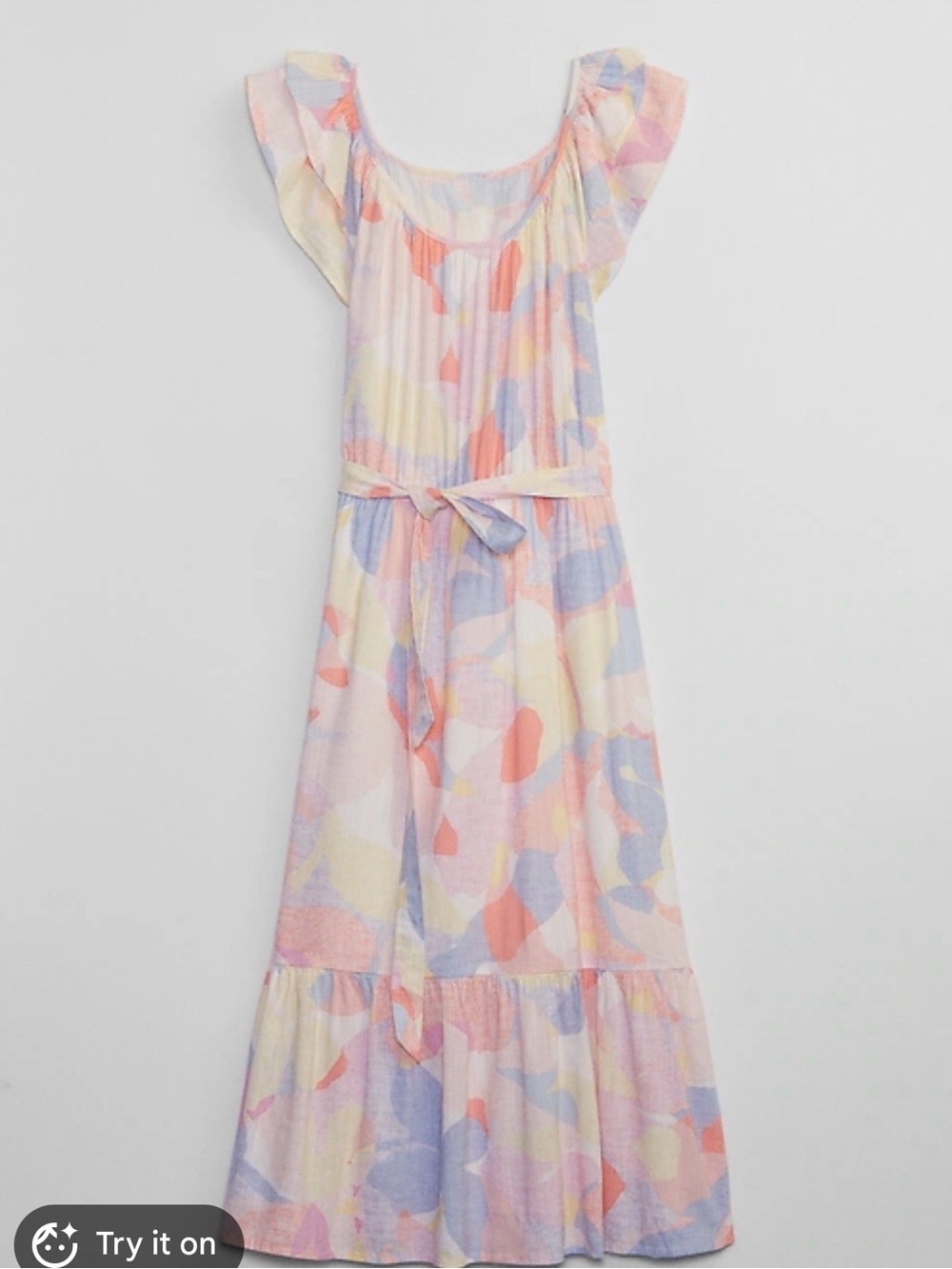 Pastel Abstract Print Maxi Dress | Flutter Sleeve Tie Waist Sundress